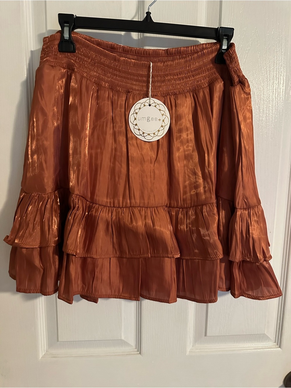 Umgee Copper Rust Tiered Ruffle Mini Skirt